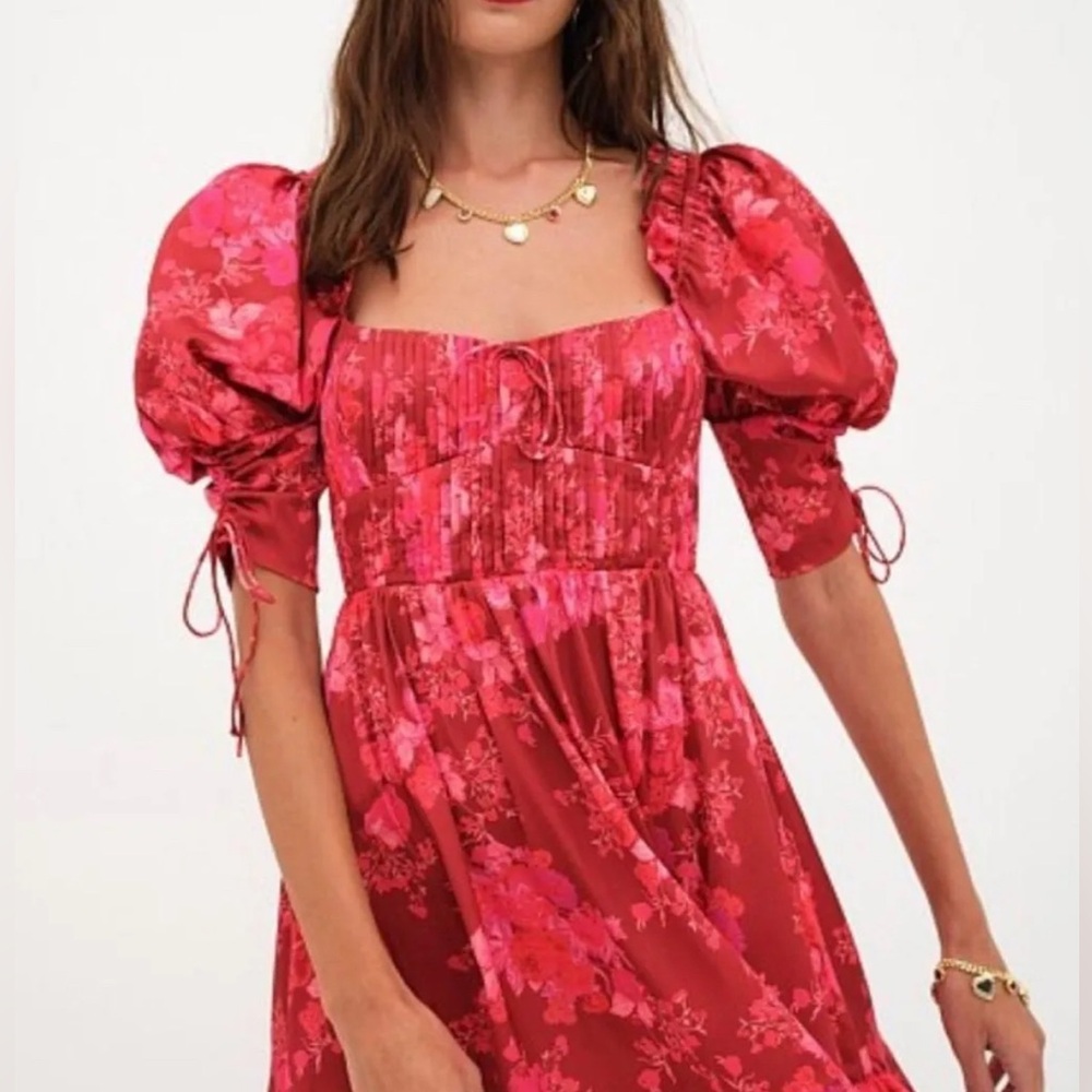 For Love & Lemons NWT Alia Mini Red Floral Dress Size Small